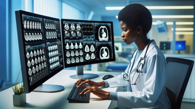 Healthcare professional using an AI caregiving assistant